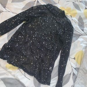 Black and silver long sleeve mesh/sheer top